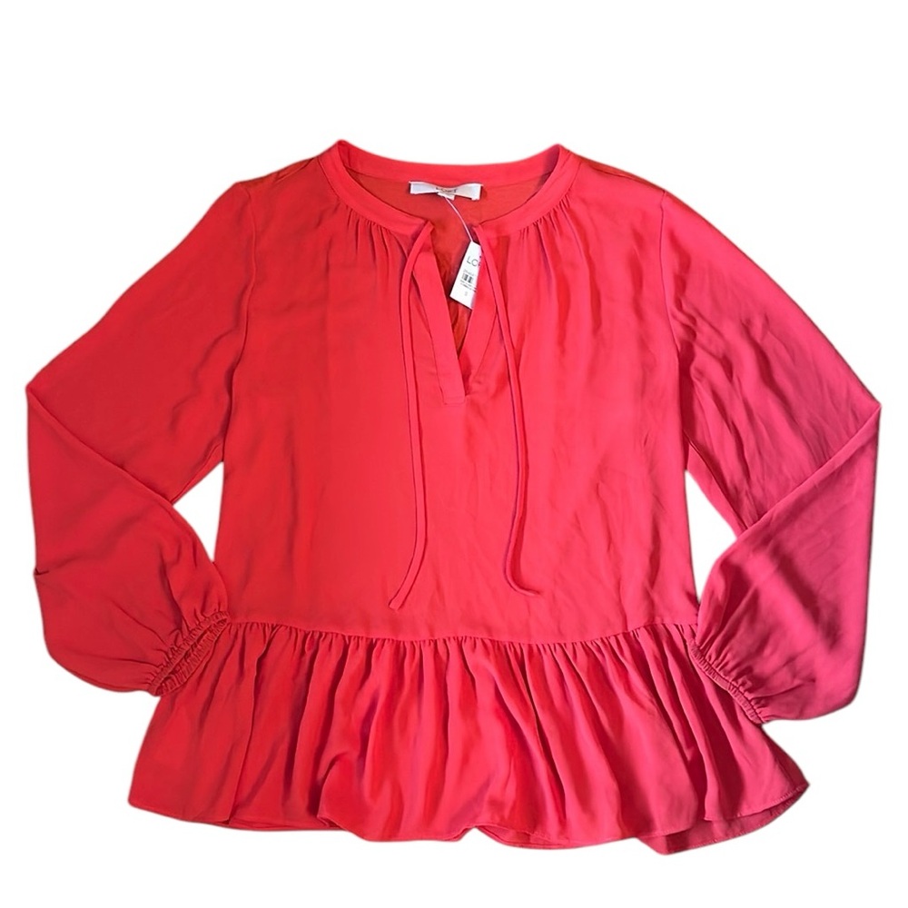 🆕 LOFT Ruffle V-Neck Peplum Bottom Longsleeve Top Wome Size Small